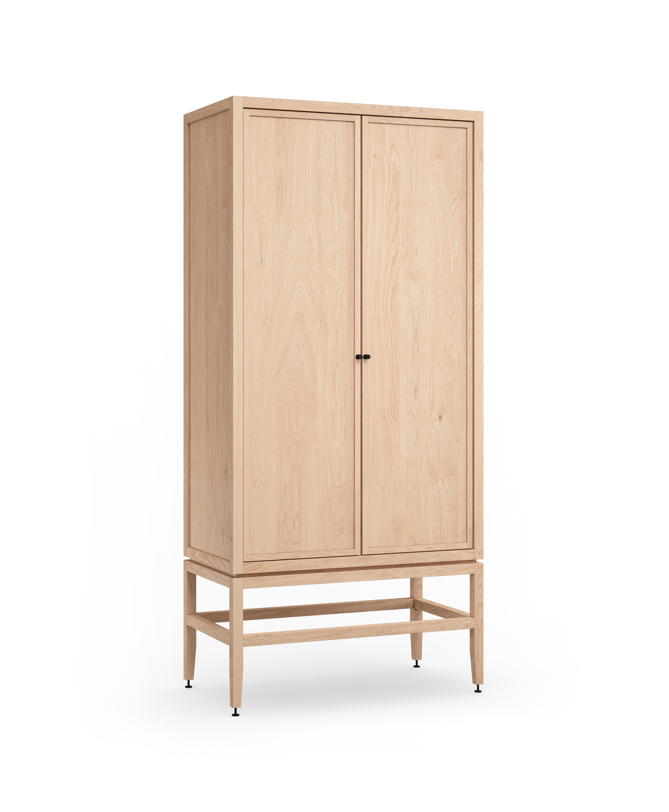 Coquo freestanding armoire in natural oak with wood doors. Can be used as a pantry, buffet, wardrobe, pharmacy.