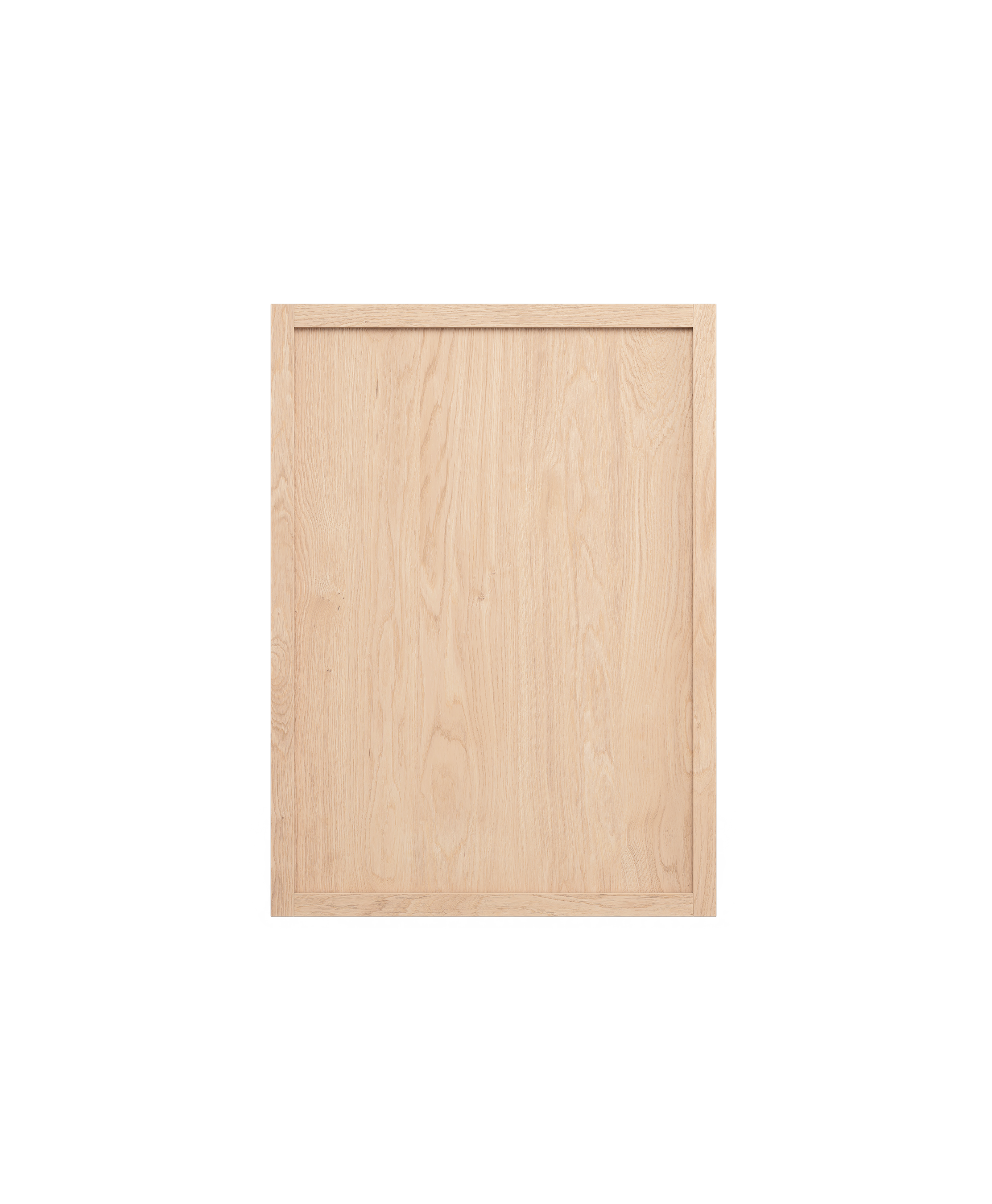 Coquo wall cabinet in natural oak, with shaker wood doors and black metal.  