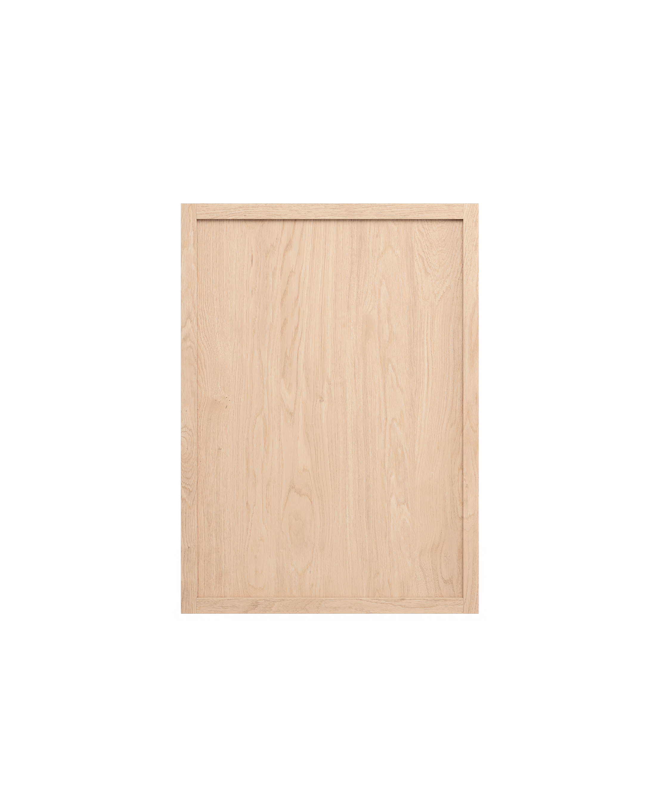 Coquo wall cabinet in natural oak, with shaker wood doors and white metal.  