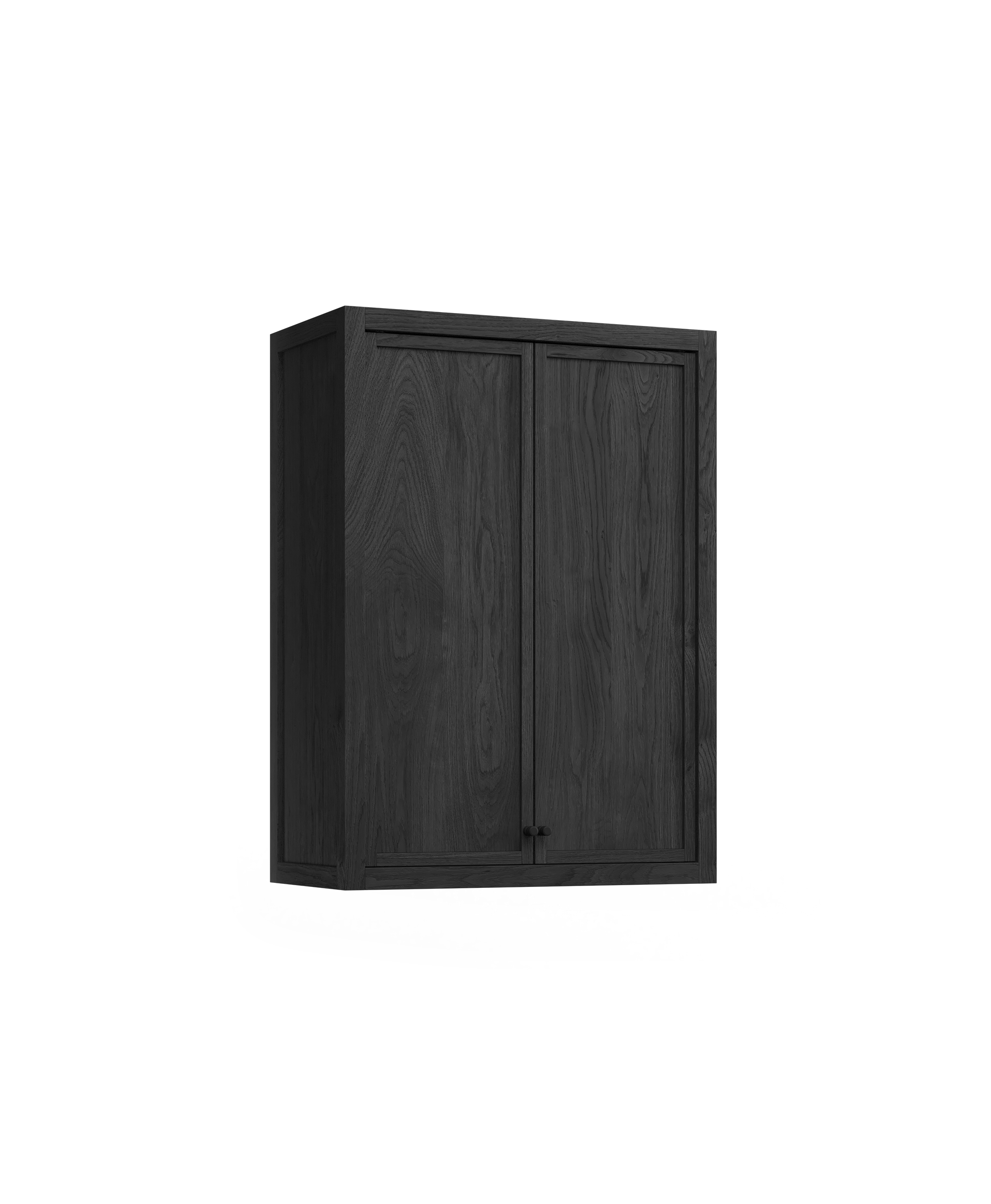 Coquo wall cabinet in black stained oak, with shaker wood doors and black metal. 