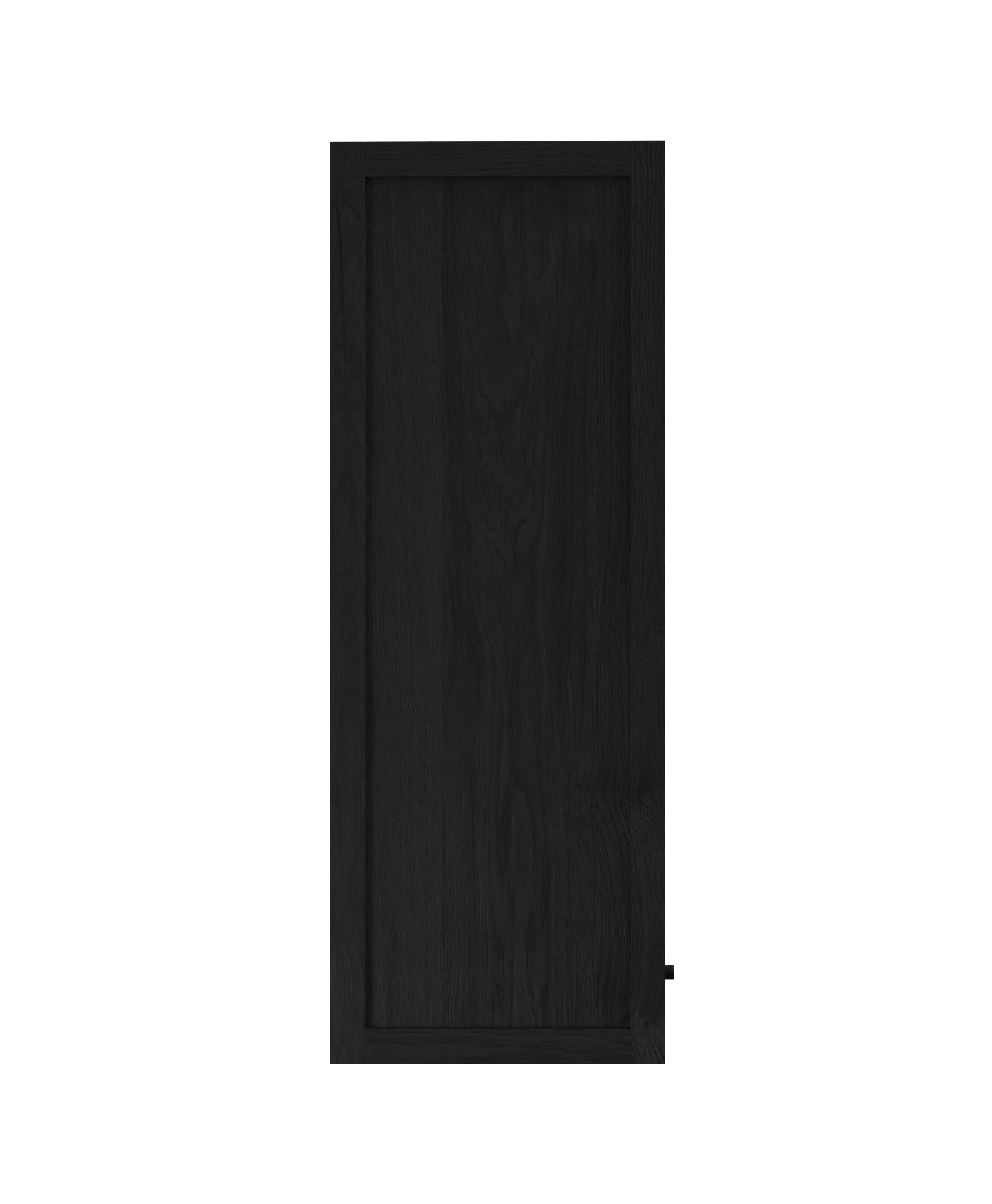 Coquo wall cabinet in black stained oak, with shaker wood doors and black metal. 