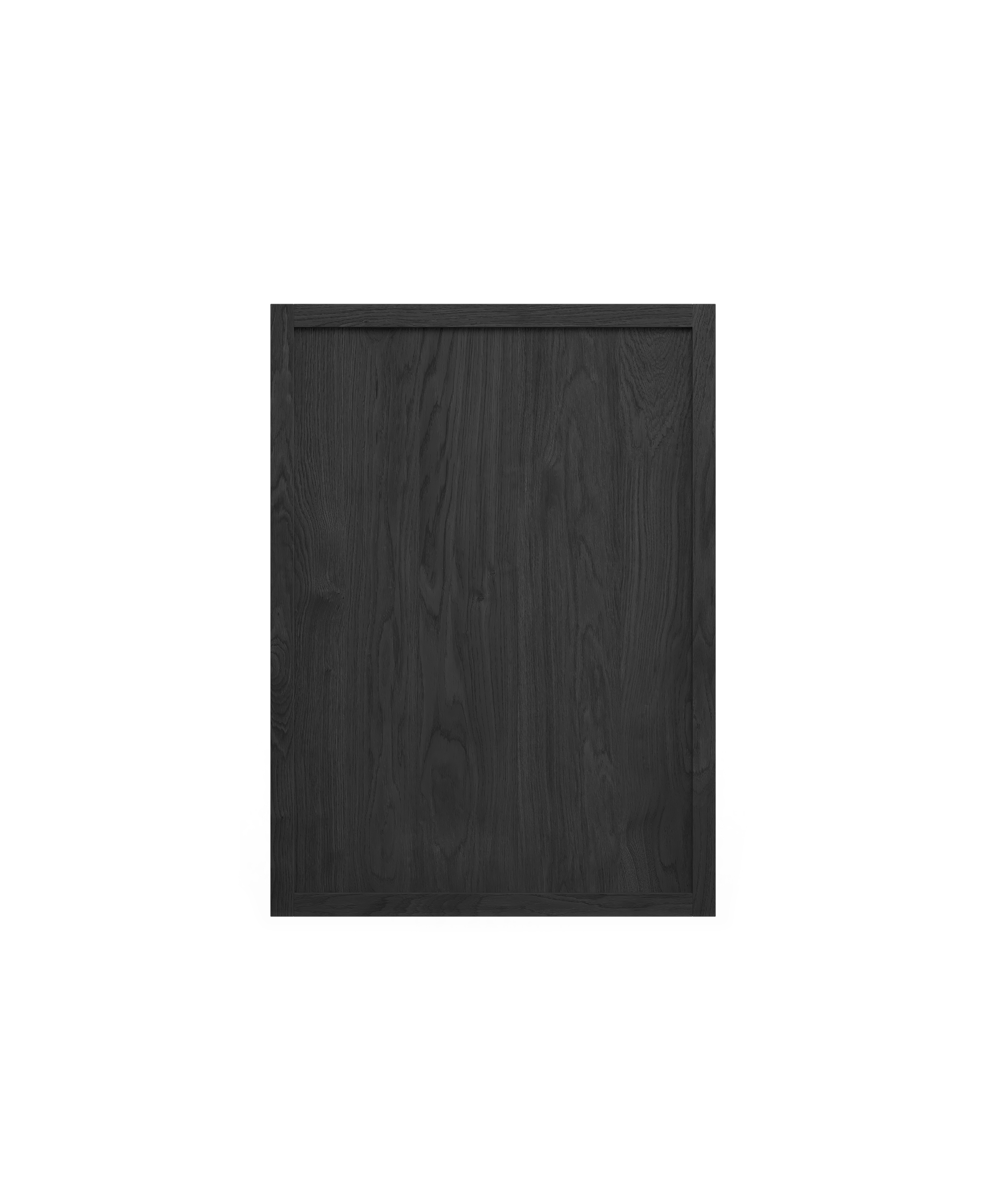 Coquo wall cabinet in black stained oak, with shaker wood doors and bronze metal. 