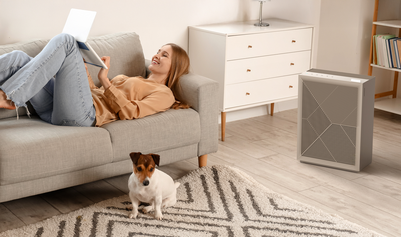 Coway Airmega 240 Dove White in living room