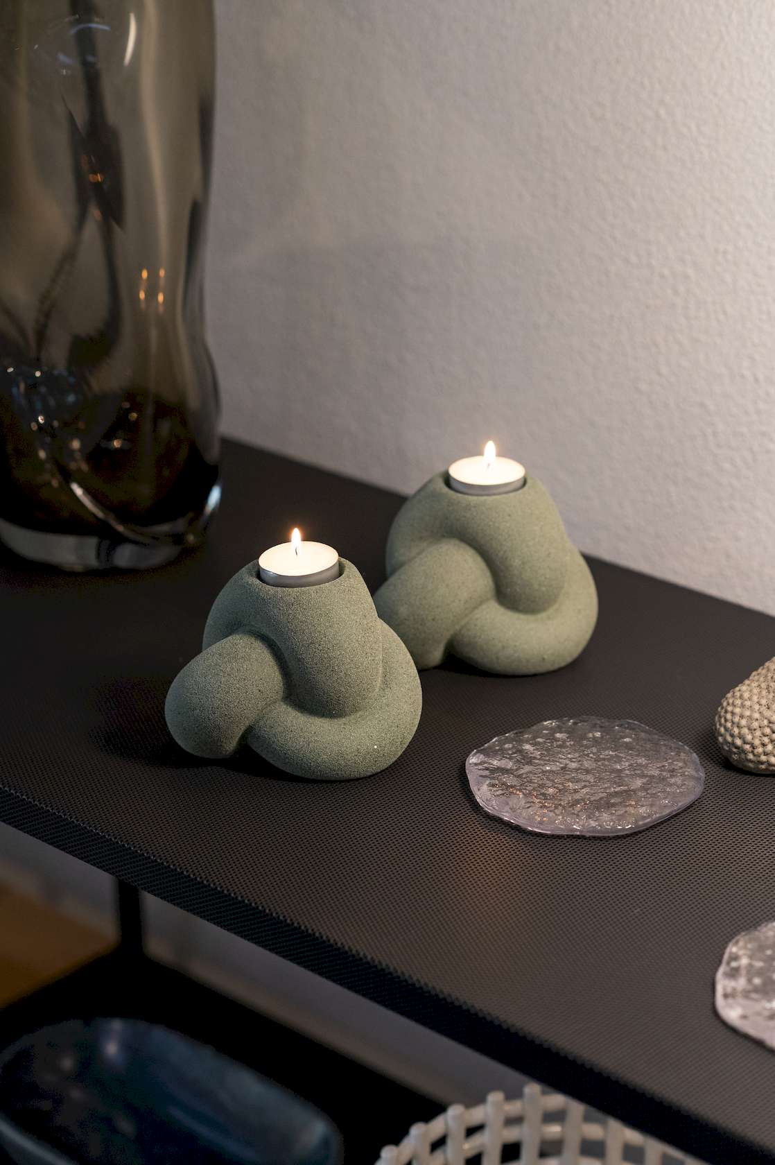 Tangle Stoneware Votive & Candle Holder - Green