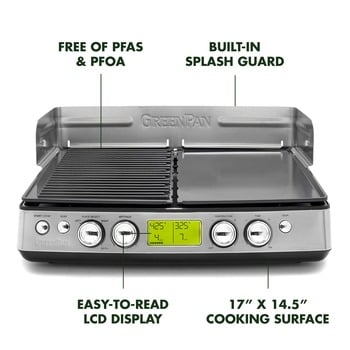 Healthy Non-Toxic PFAS Free Cookware - Elite XL Smoke-less Grill & Griddle | Premiere Stainless Steel by GreenPan 3375216