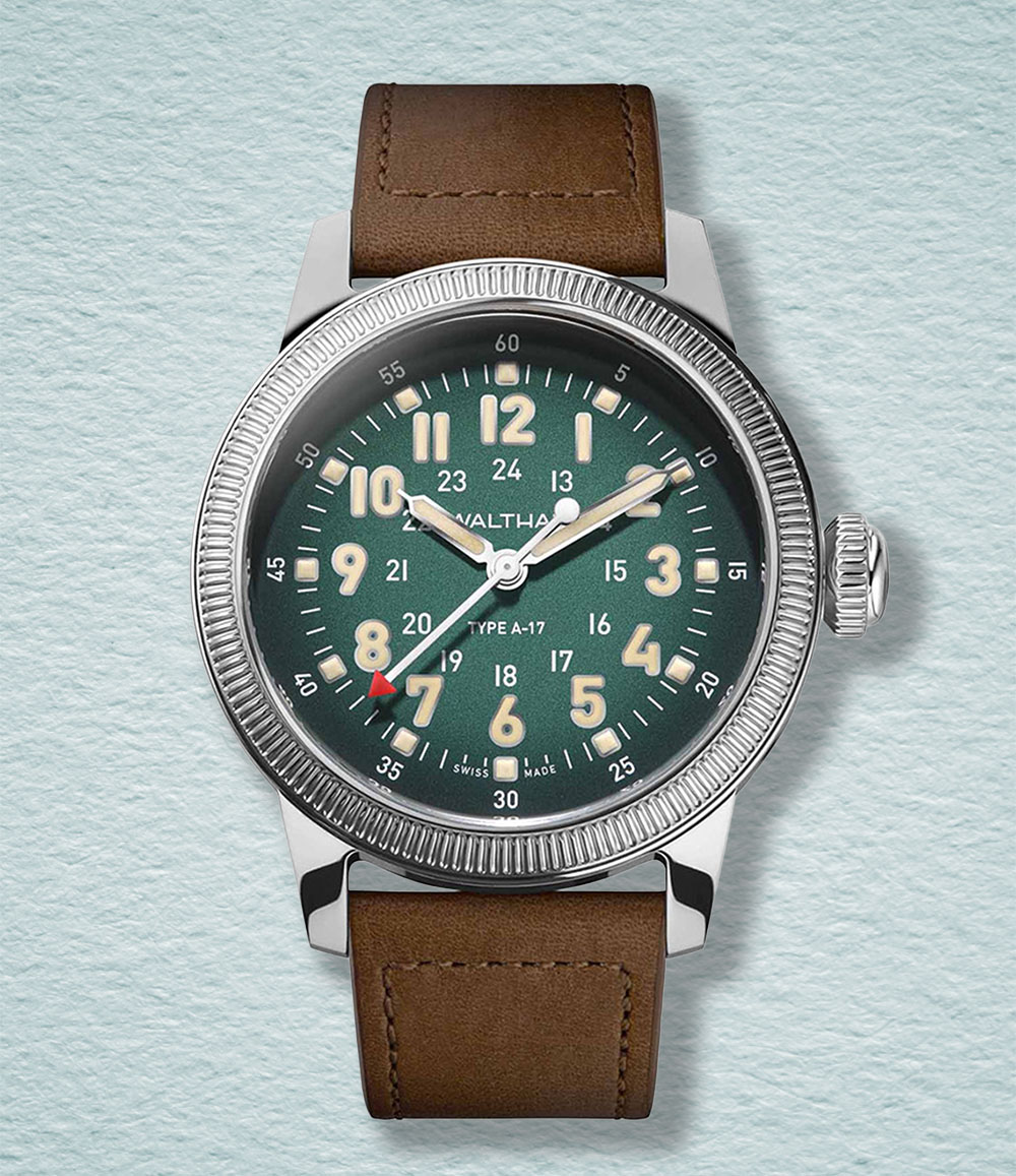 A17 Pilot on leather | Green Dial