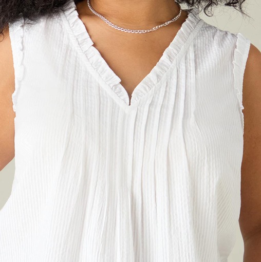 White Thread Top White Cotton Textured Stripe Top