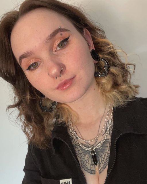 Girl wearing unique  Black Bat Ear Weights (Pair)
