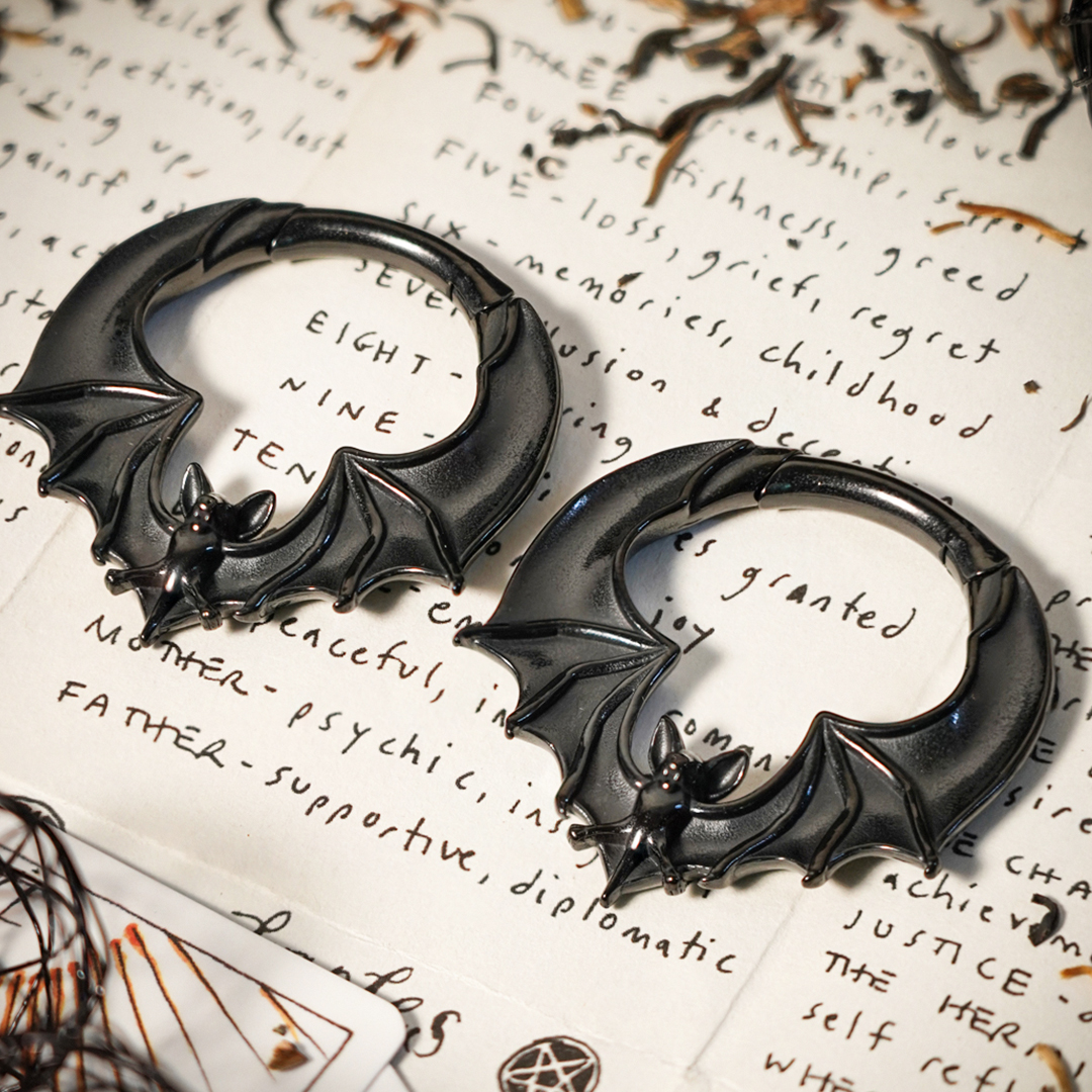 Gothic  Black Bat Ear Weights (Pair)