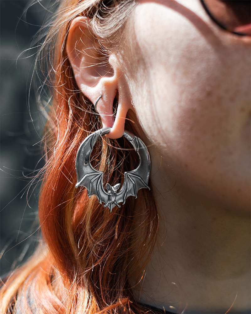  Silver Bat Ear Weights (Pair)