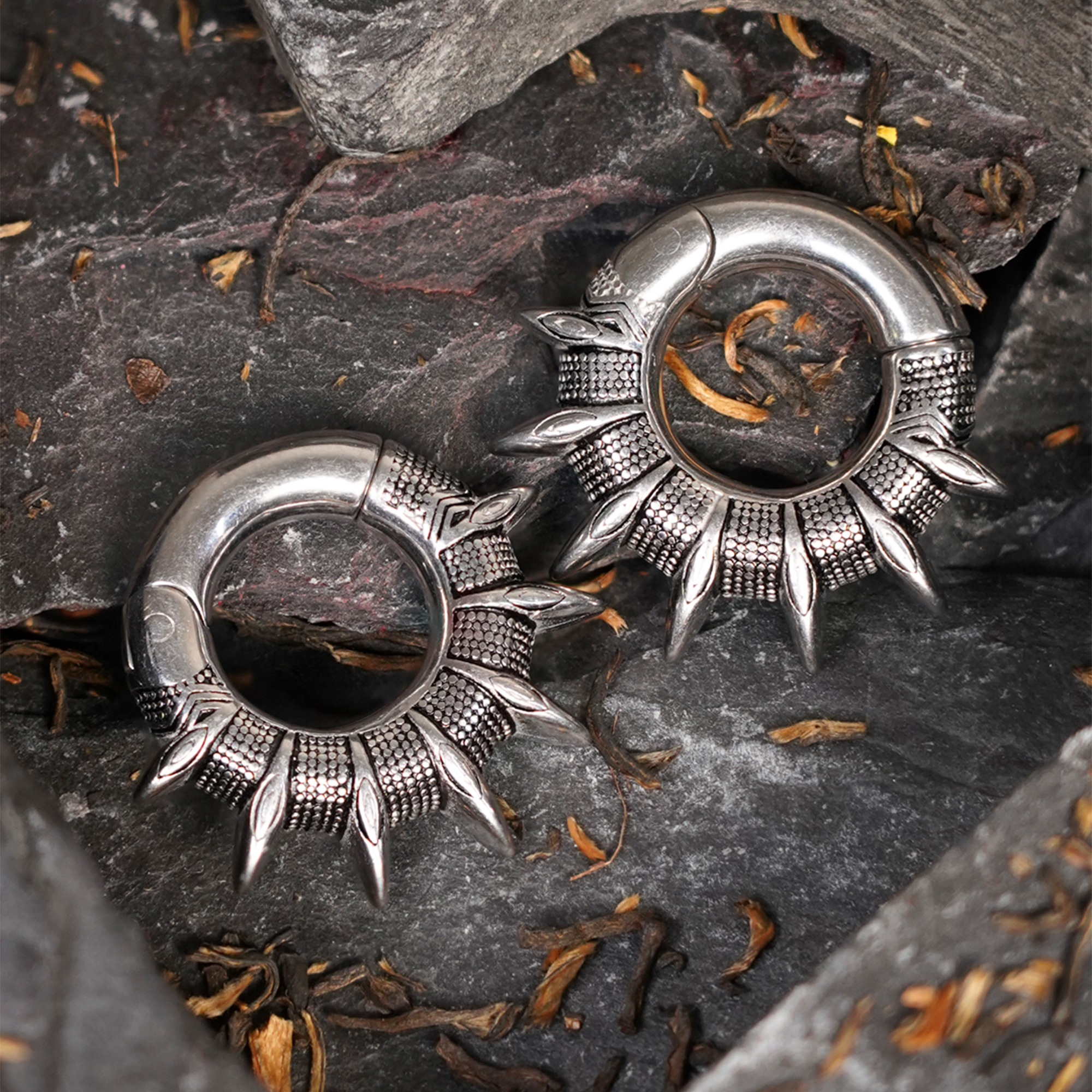 Custom Plugs - Silver Spiked Ear Weights (Pair) Silver Spiked Ear Weights (Pair)