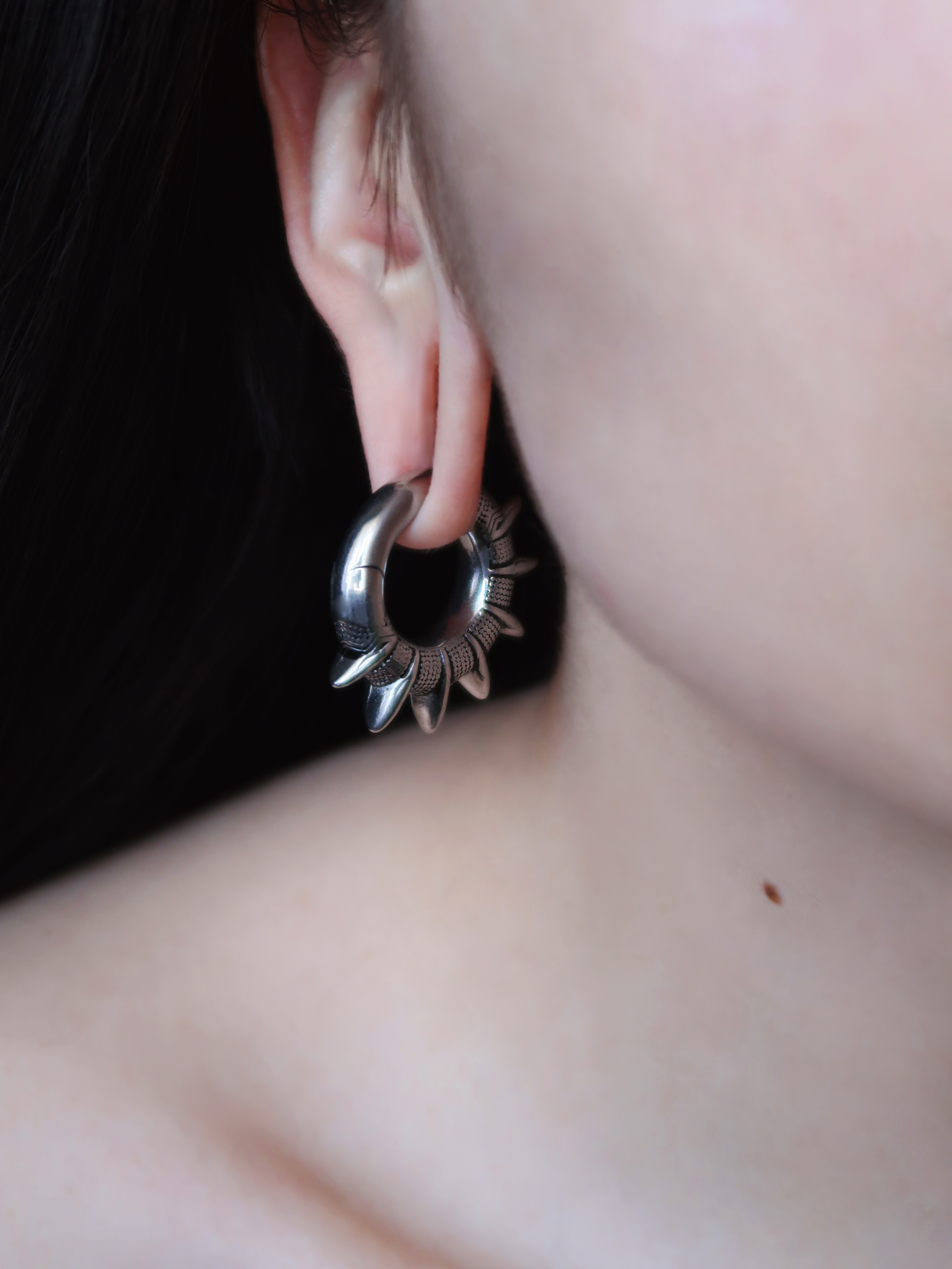  Silver Spiked Ear Weights (Pair)