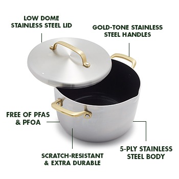 Healthy Non-Toxic PFAS Free Stock Pots - GP5 Stainless Steel 8-Quart Stockpot with Lid | Champagne Handles by GreenPan