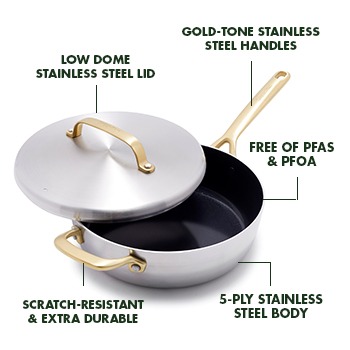 GreenPan GP5 Stainless Steel 12 Frypan with Lid & Mirror Handles - Cooks