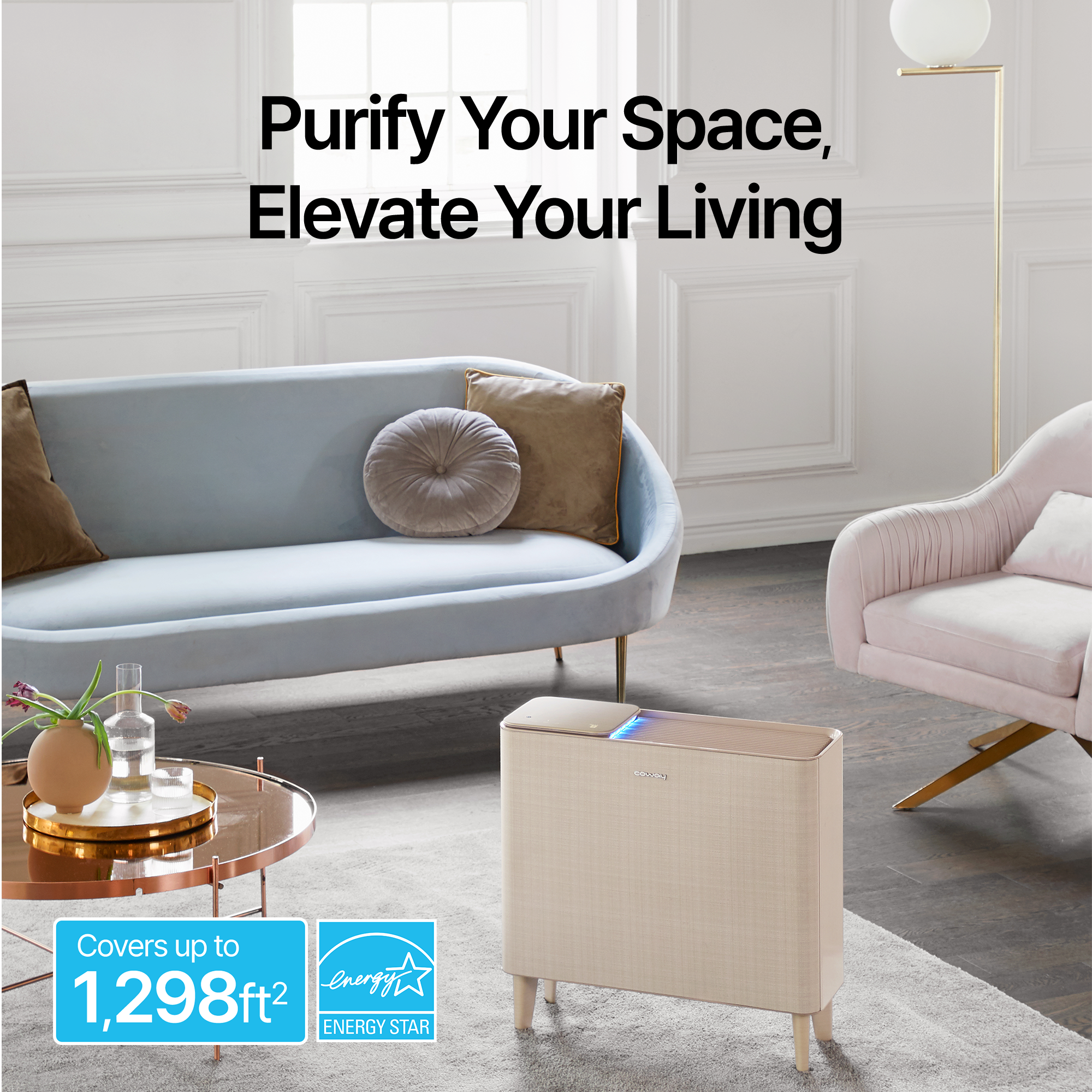 Airmega Icon air purifier in the living room