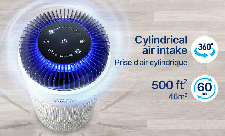 Coway airmega 50 has 360 degrees purification and purifies 46m<sup>2</sup> in 60 minutes