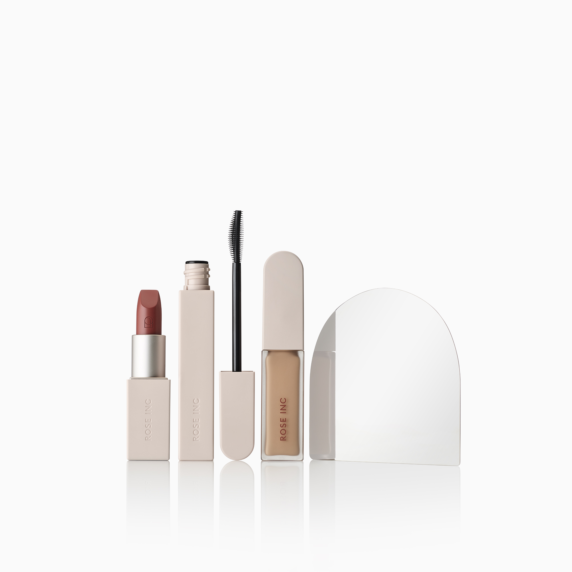 Rose Inc dot come exclusive Holiday Favorites Color Set. Choose your own shade of satin Lipstick and Softlight Concealer, plus a full size Mascara and a mini makeup mirror. 