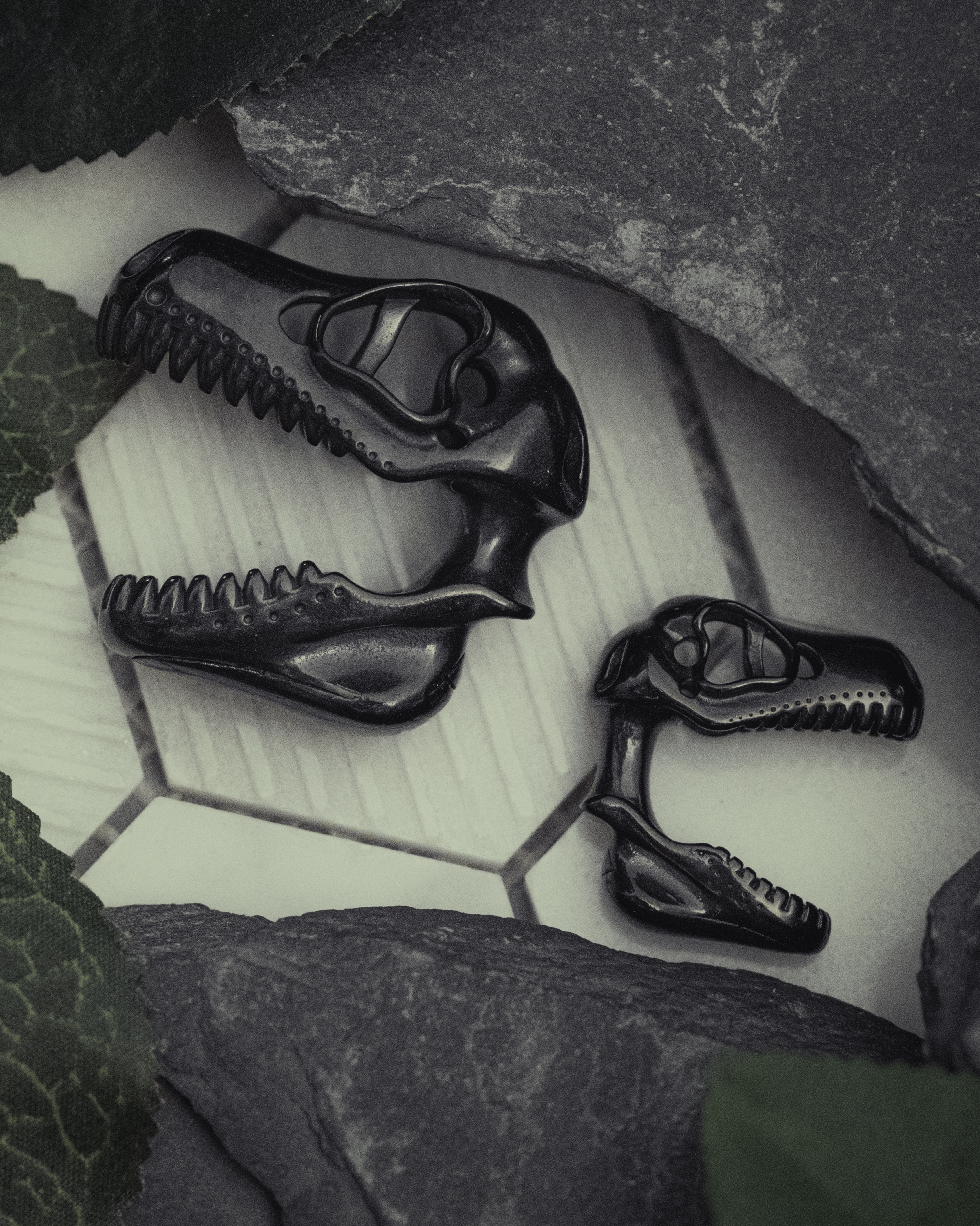 cool  Black T-rex Skull Ear Weights (Pair)