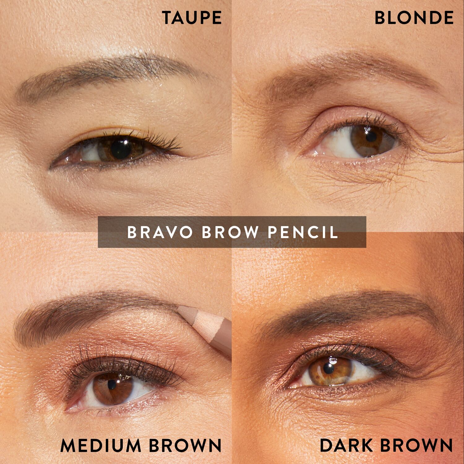 Bravo Brows Soft Pencil + Brush shade grid on model 