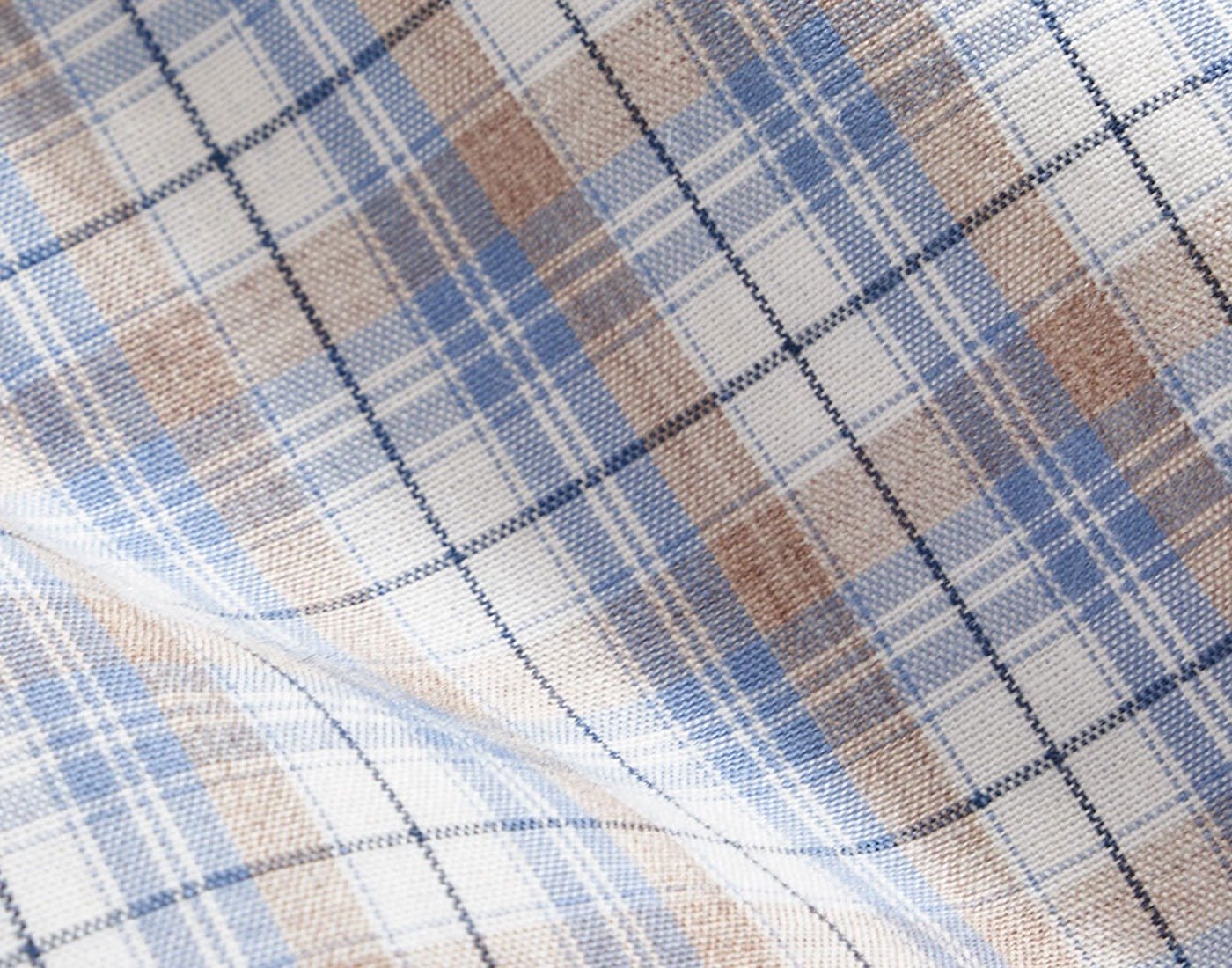 Close up of the windowpane plaid fabric.