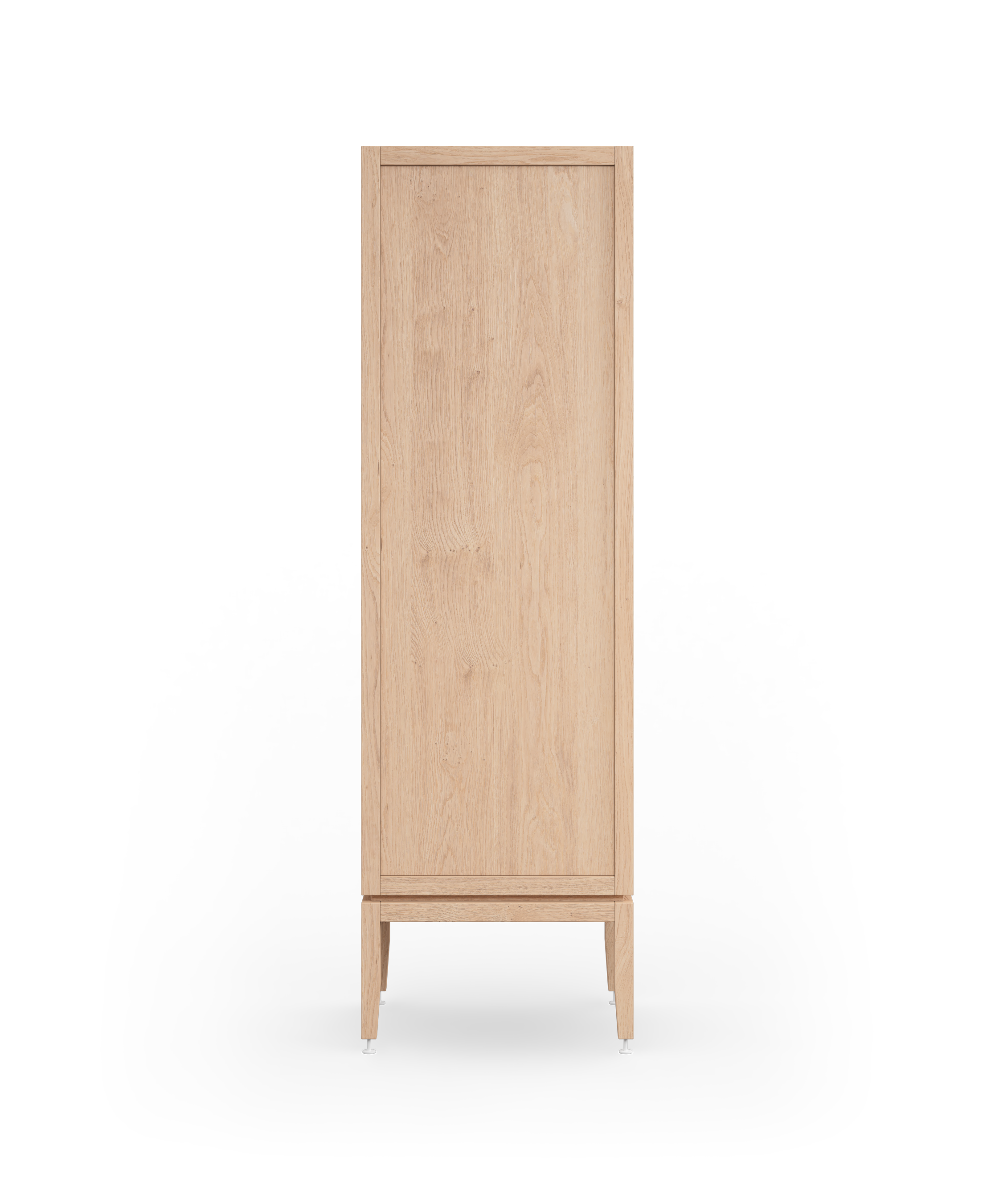 Coquo modular bathroom dresser with one door and two drawers in natural oak with metal handles.