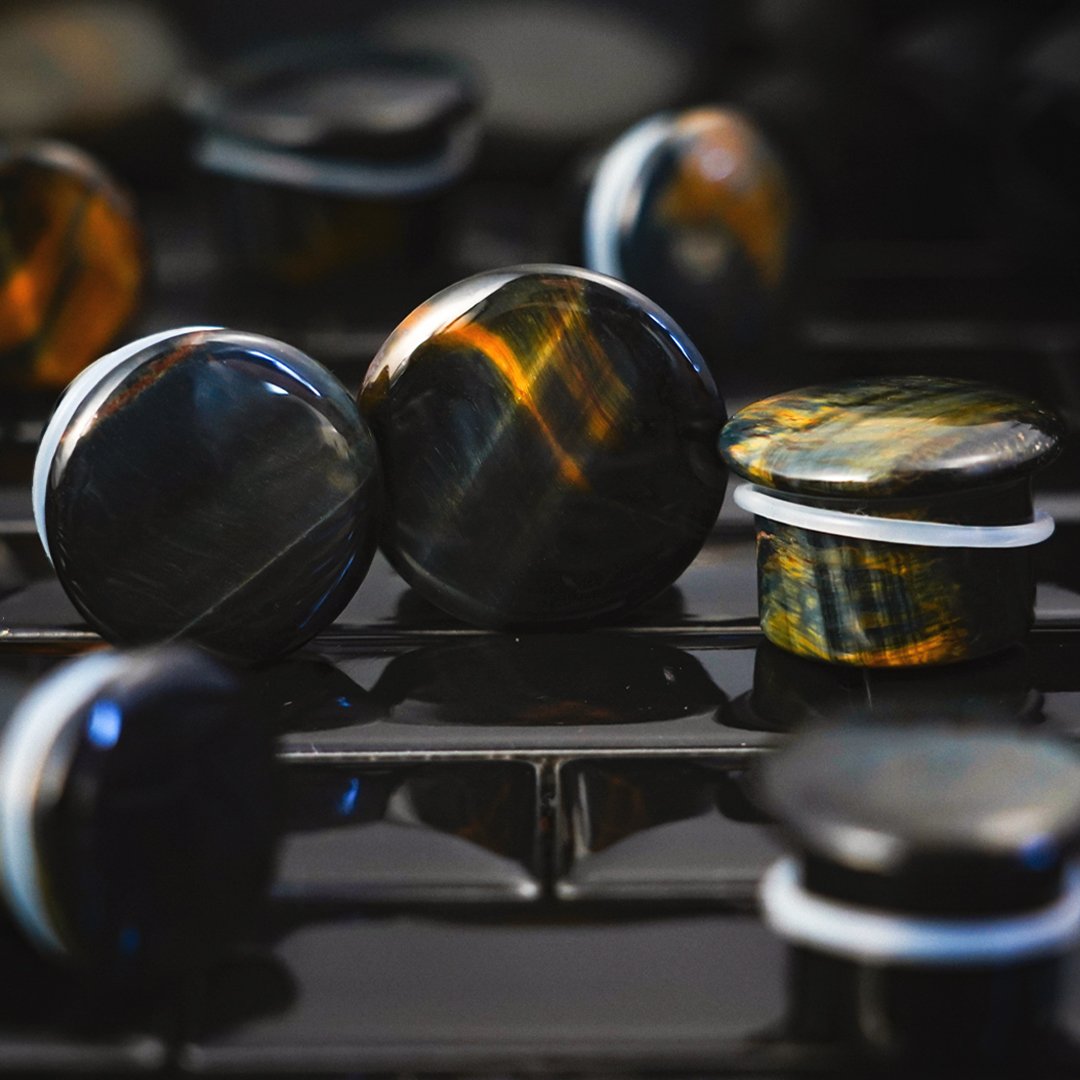unique  Blue Tiger Eye Single Flare Stone Plug / Gauge