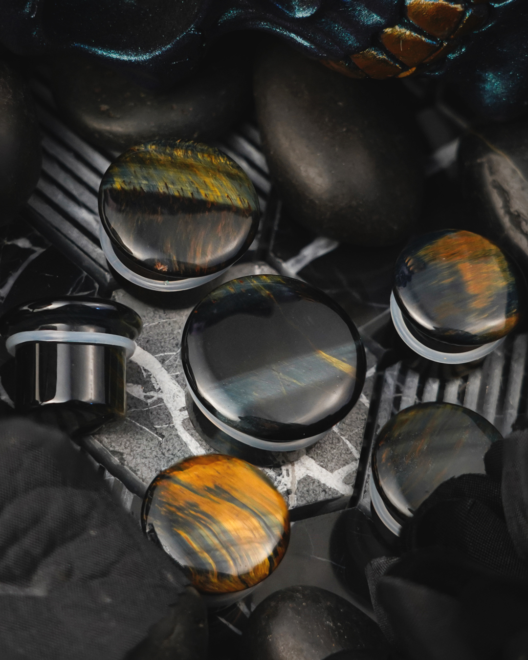 cool Blue Tiger Eye Single Flare Stone Plug / Gauge
