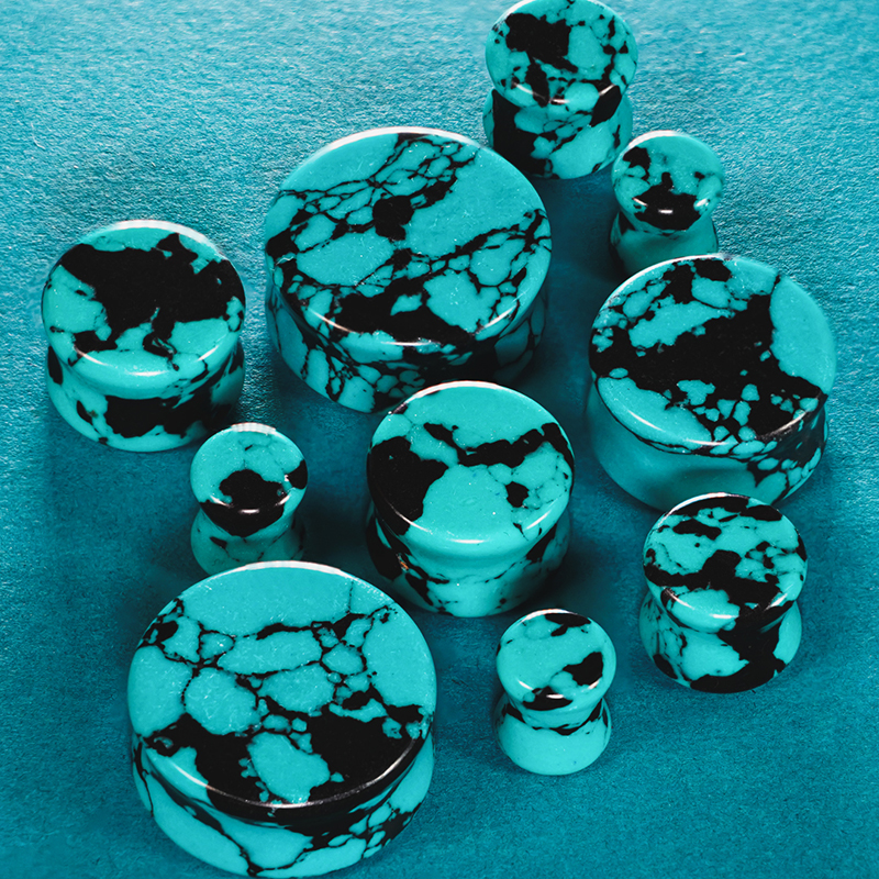 Unique  Black & Teal Turquoise Stone Plug / Gauge