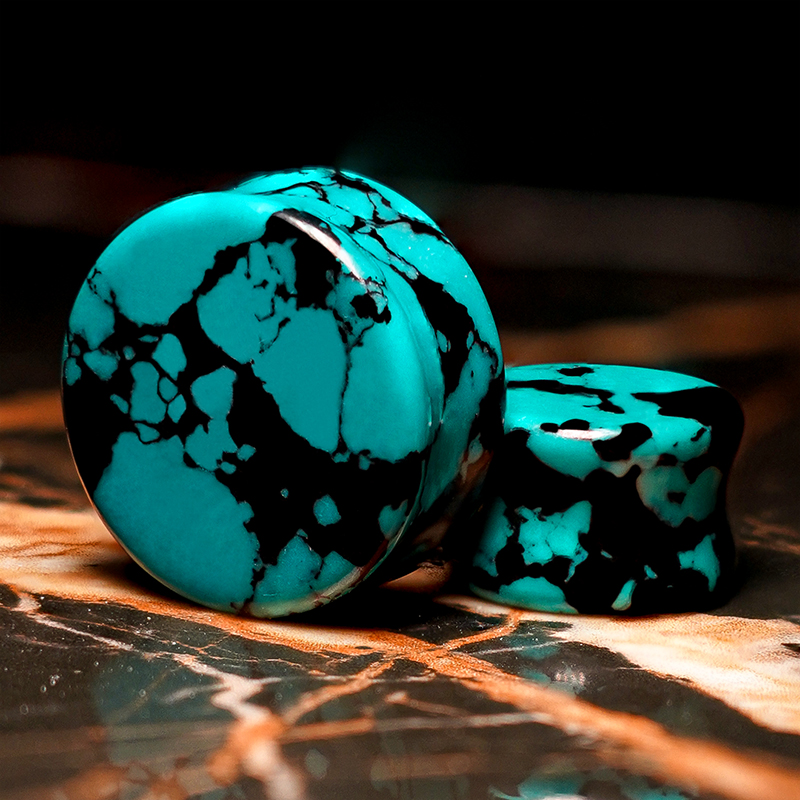 emo  Black & Teal Turquoise Stone Plug / Gauge