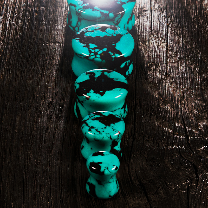 fantastic  Black & Teal Turquoise Stone Plug / Gauge