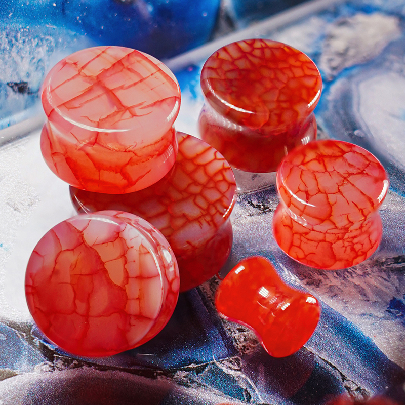 Unique  Red Dragon Vein Agate Stone Plug / Gauge