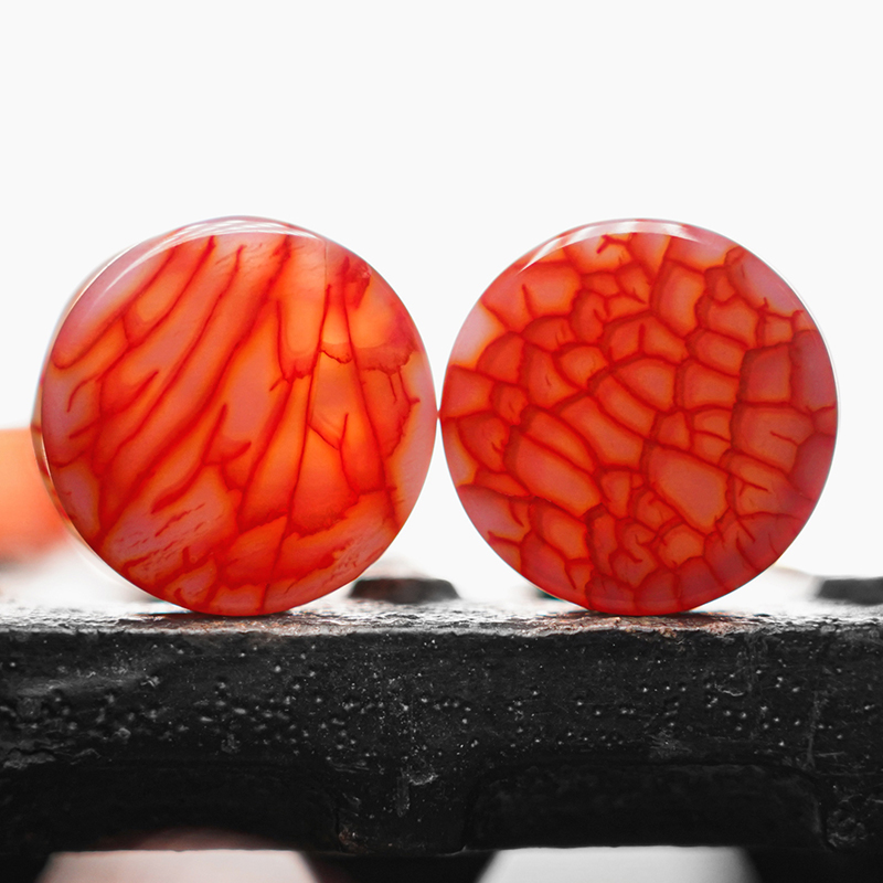 Alternative  Red Dragon Vein Agate Stone Plug / Gauge