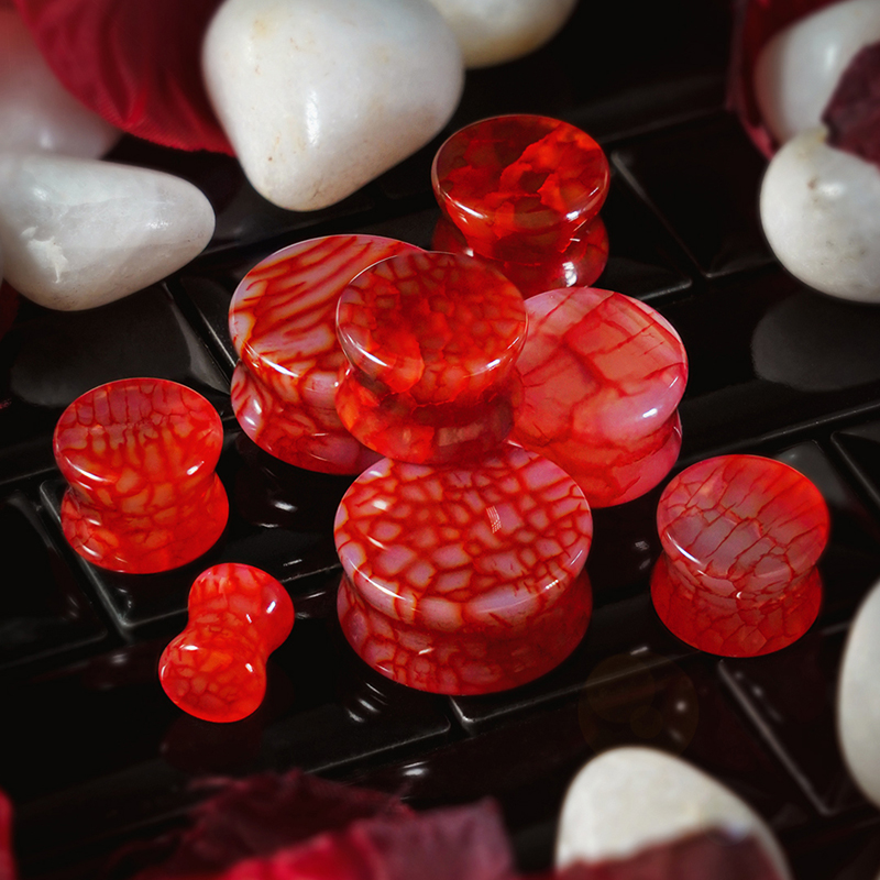 Bright   Red Dragon Vein Agate Stone Plug / Gauge