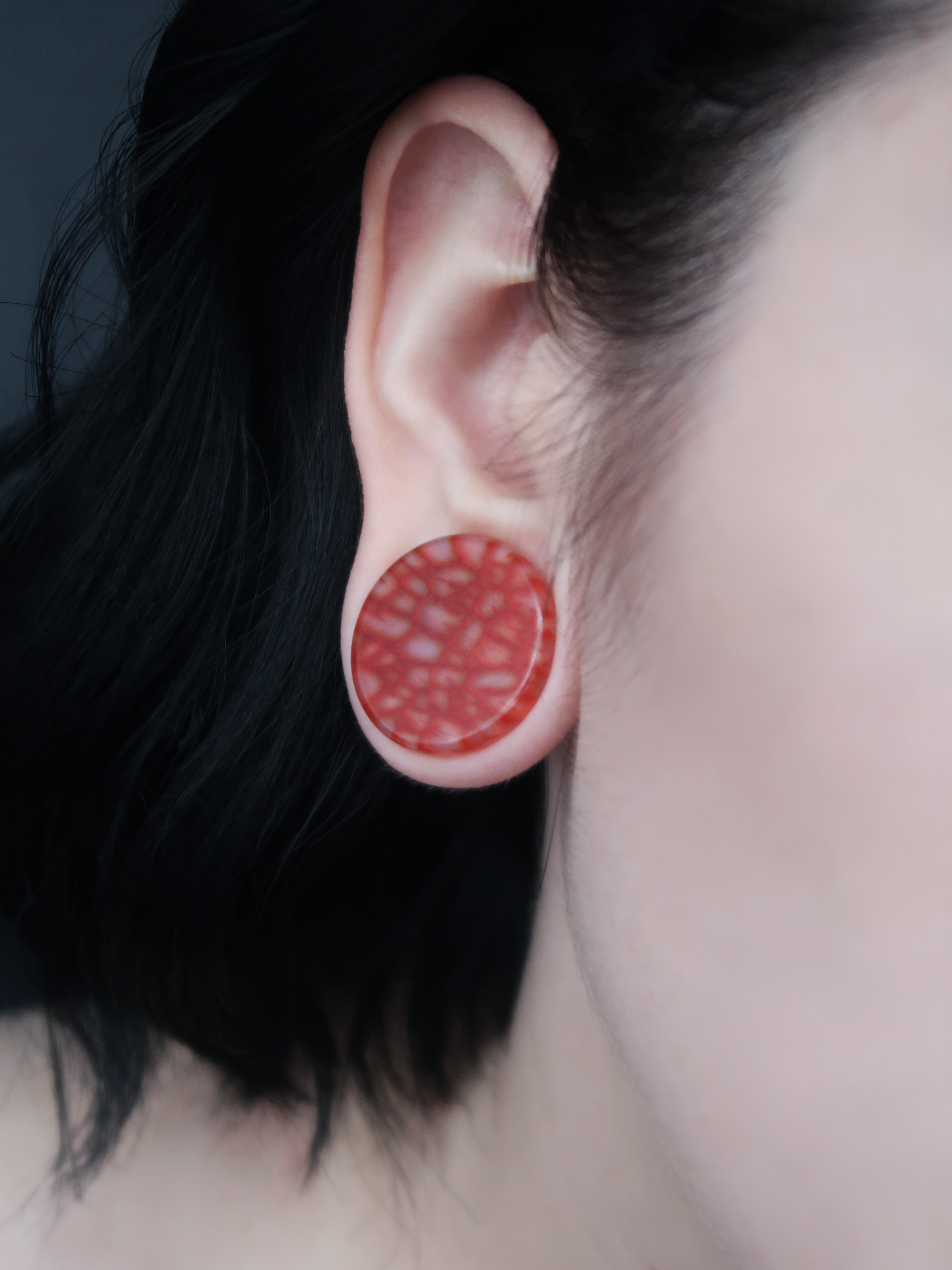 big  Red Dragon Vein Agate Stone Plug / Gauge