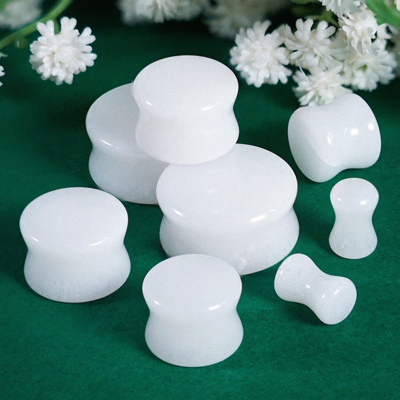 Cute  White Jade Stone Plug / Gauge