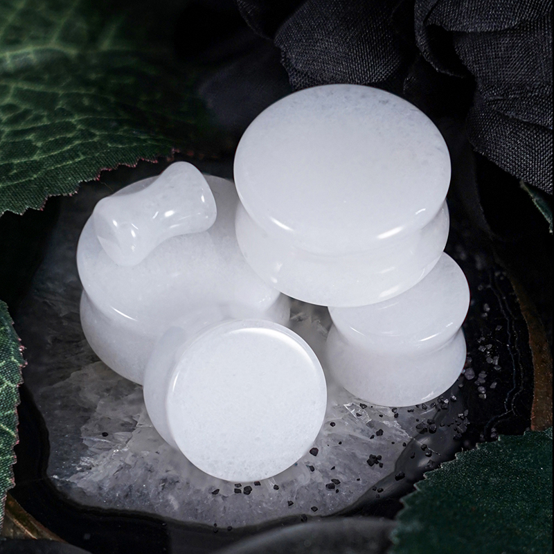 shiny  White Jade Stone Plug / Gauge
