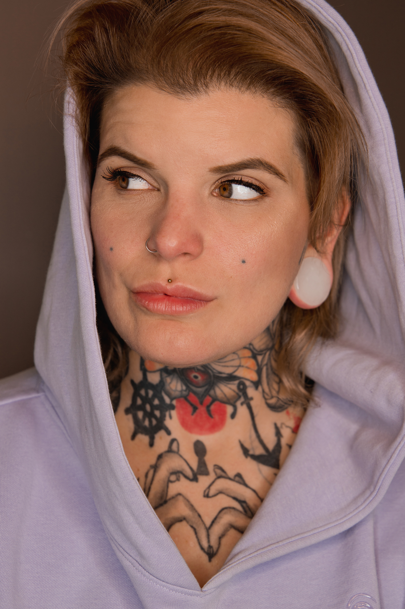 Girl wearing alternative  White Jade Stone Plug / Gauge