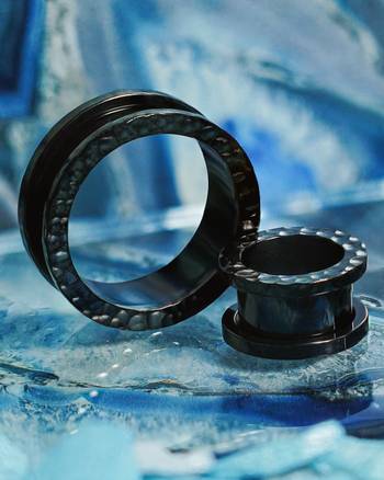 cool Black Hammered Screwback Stainless Steel Ear Tunnel