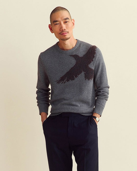 Male model wears the Yellowhammer Sweater.