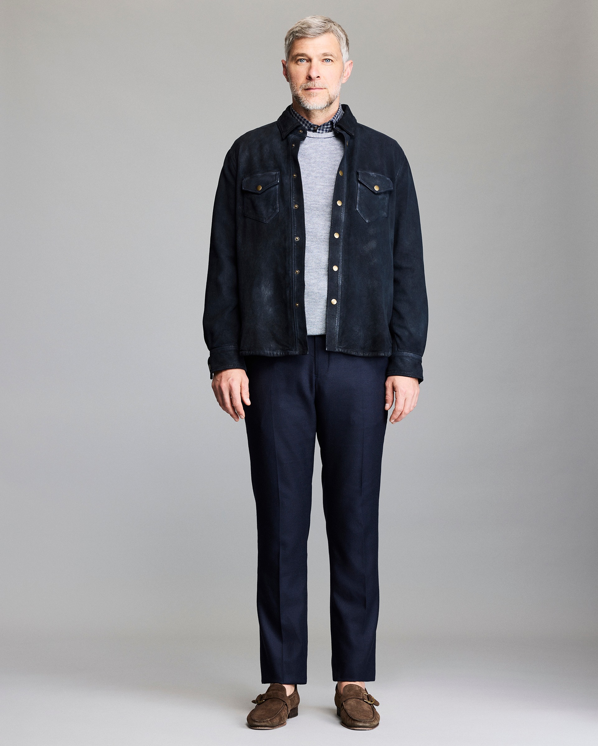 Model shows the fit of the workshirt.