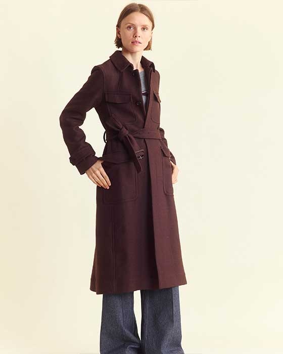 Female model wears the Officers Coat