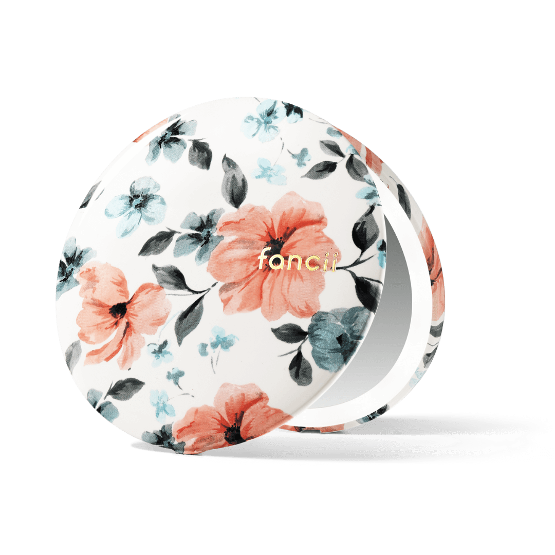 Mini Taylor premium lighted compact by Fancii and Co opened to show the natural daylight leds