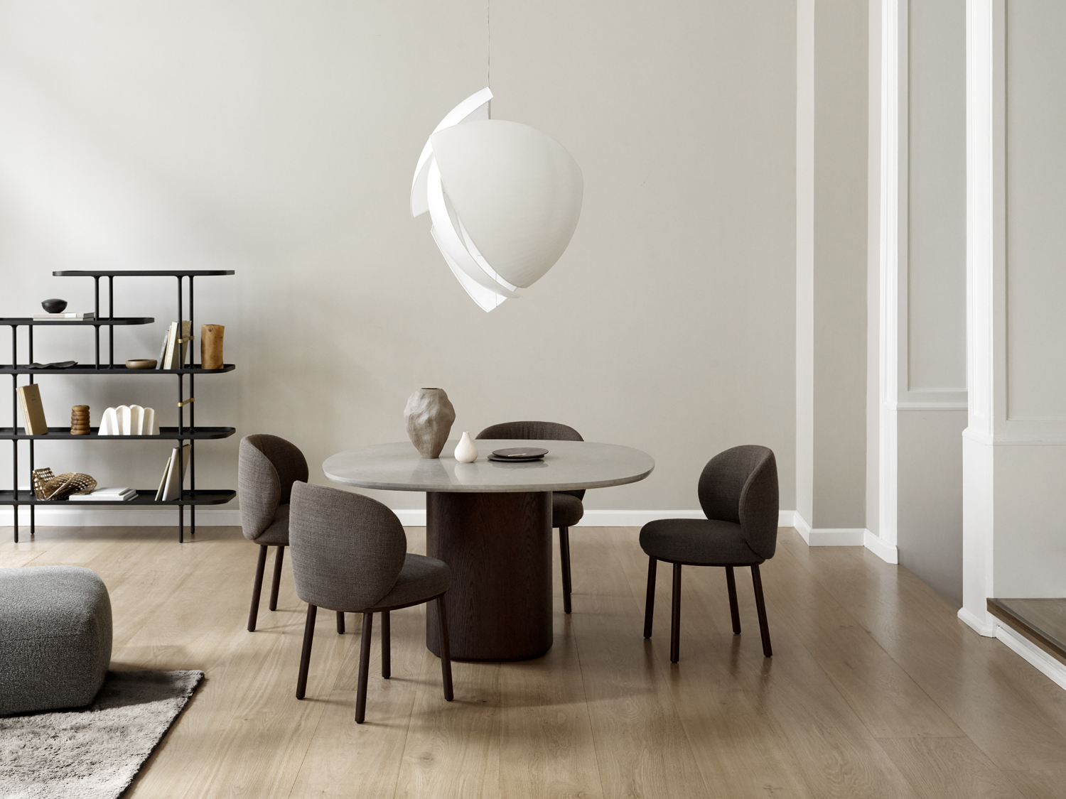 Ovata Dining Table - Jura Grey Limestone - Black Base - Floor Stock