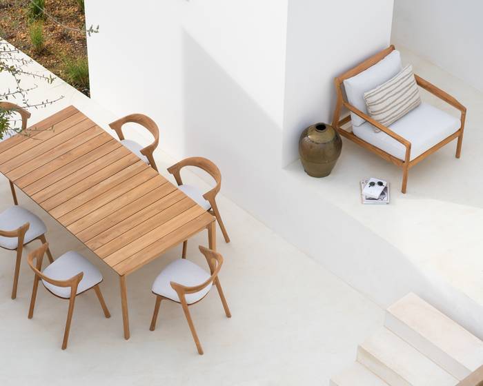 Ethnicraft Teak Jack Outdoor Lounge Chair - Off White - Teak - Floor Stock