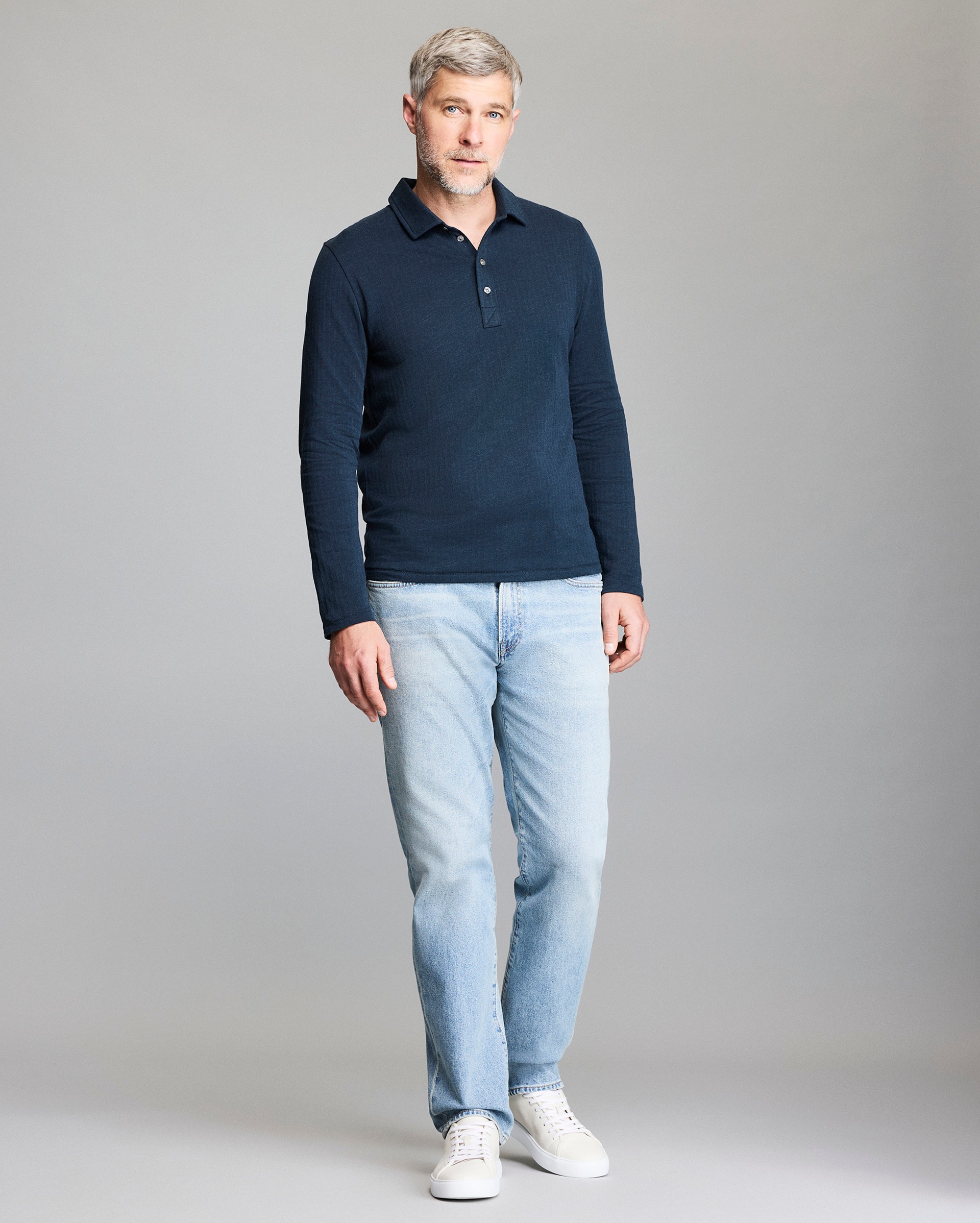 Long Sleeve Herringbone Polo - Soft Cotton | Billy Reid
