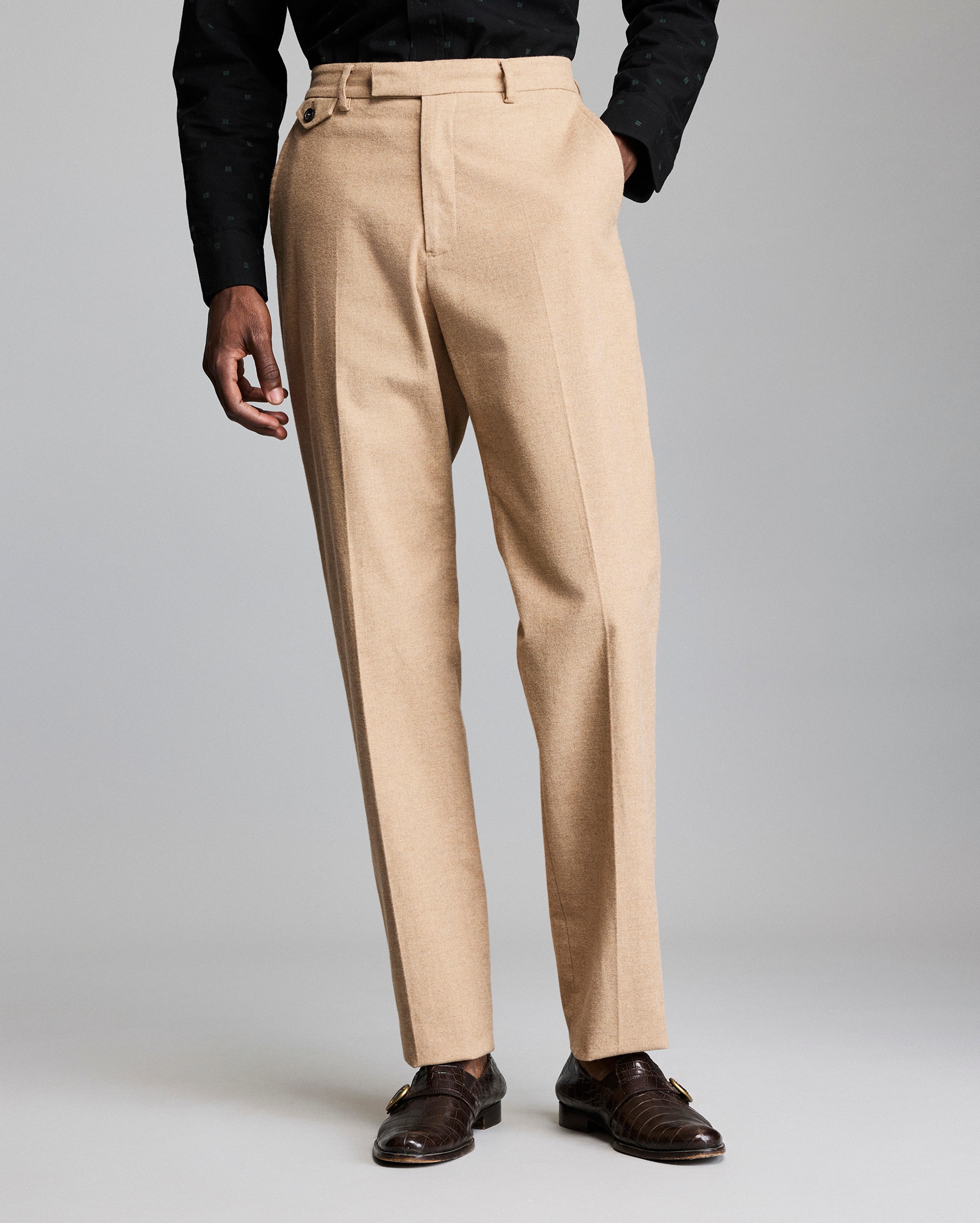 Model shows the fit of the trouser.