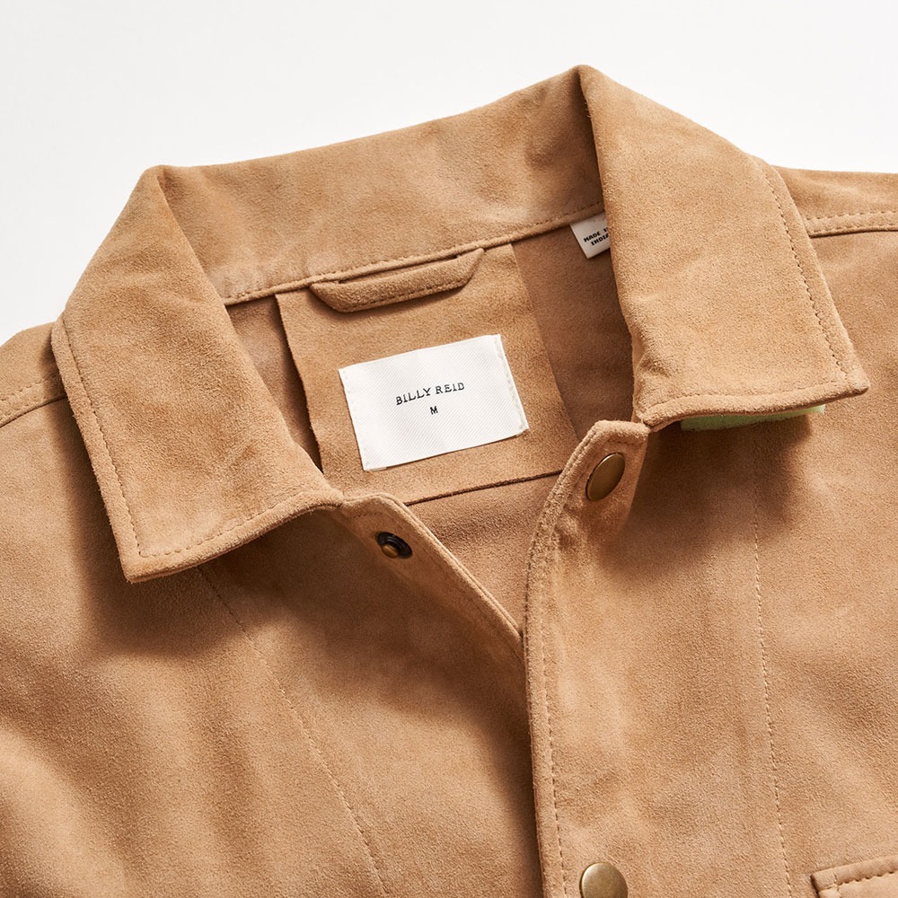 【BAON】[BAONHOUSE] Sugar hood safari jacket Goat Suede Safari Jacket with Brass Snaps | Billy Reid