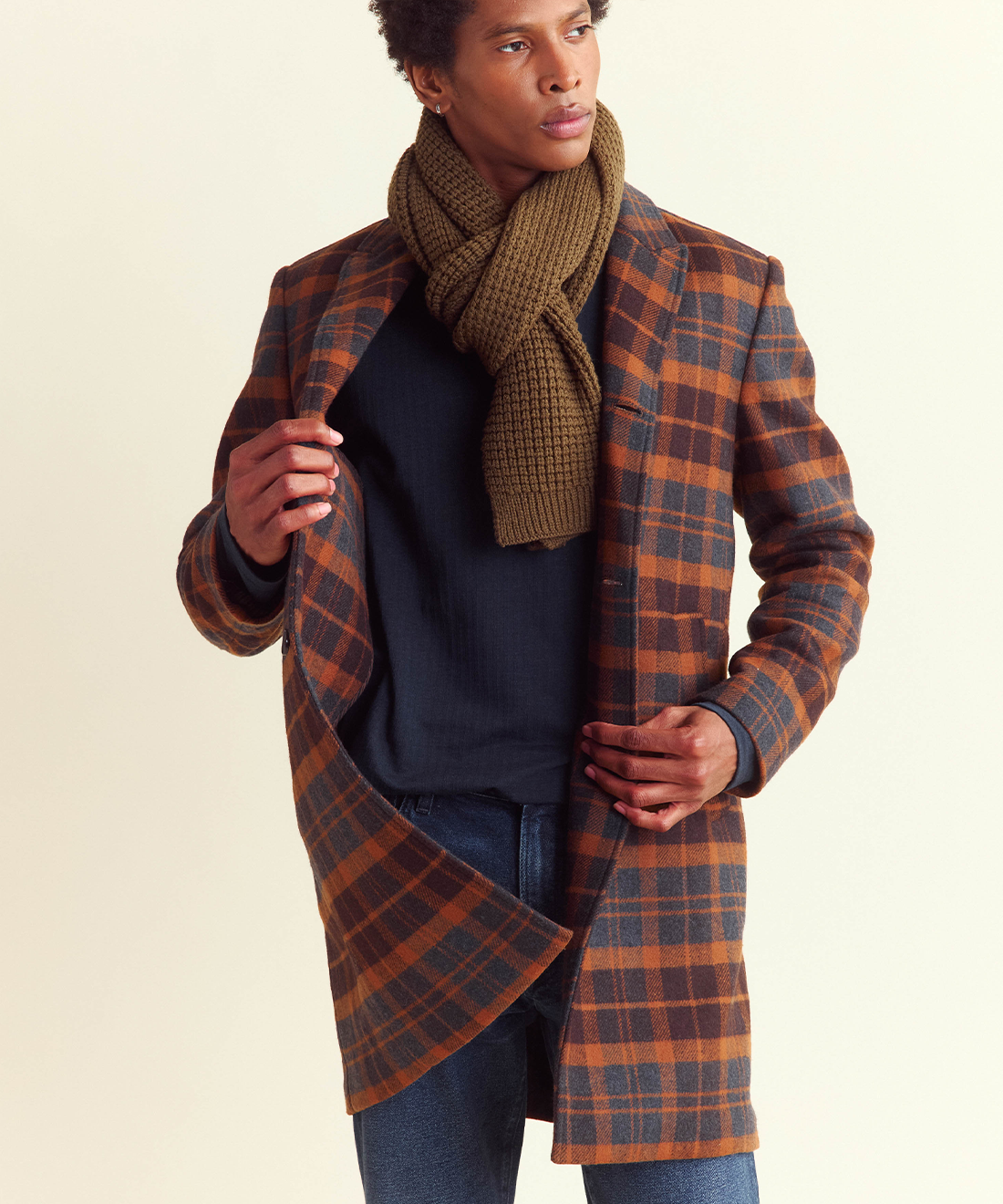 Model wears the Plaid Walking Coat