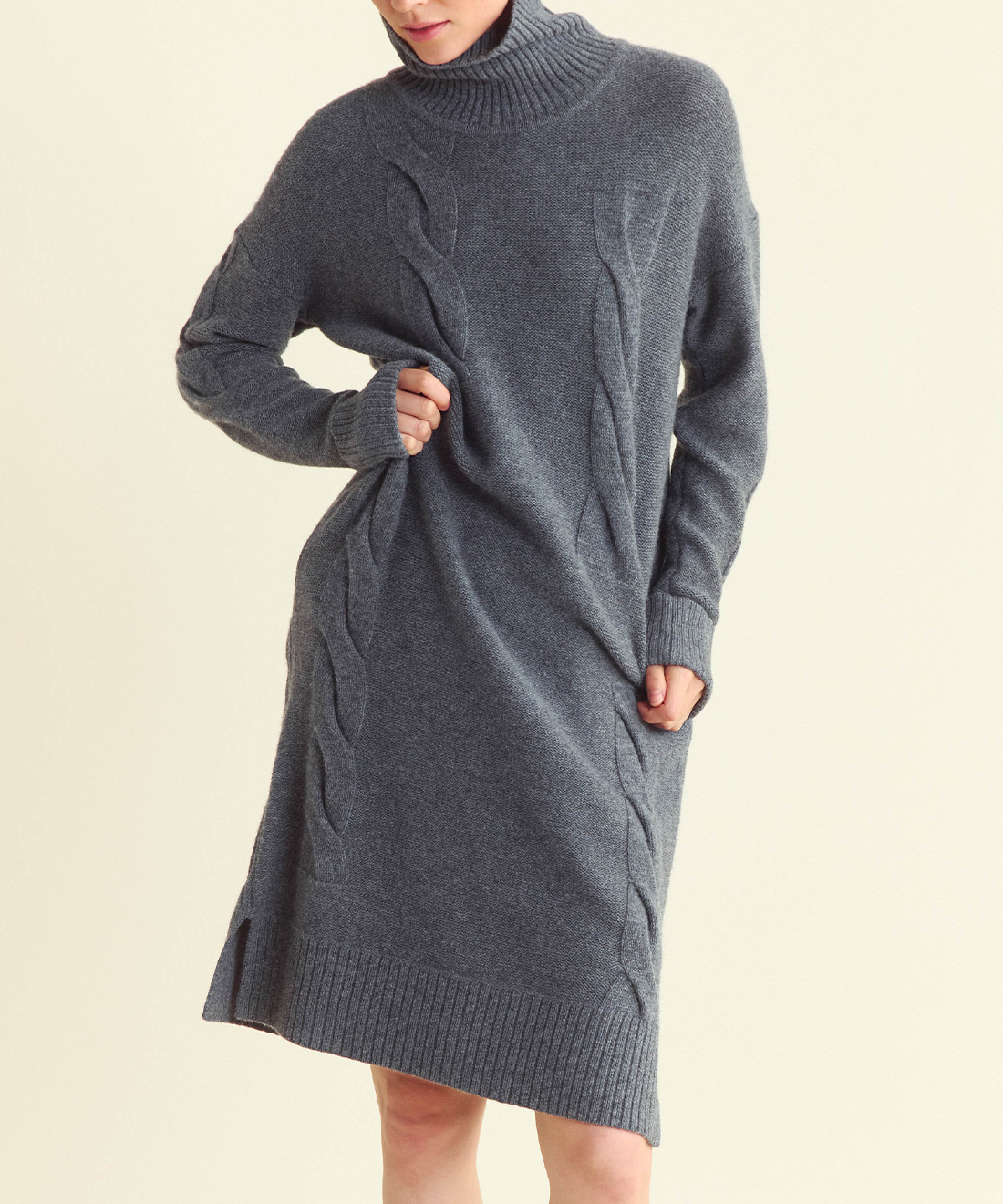 Model wears the Fading Cable Sweater Dress