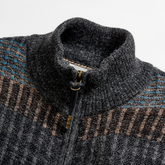 Plaid Cotton Alpaca Zip Sweater | Billy Reid Plaid Cotton Alpaca Zip Sweater | Billy Reid